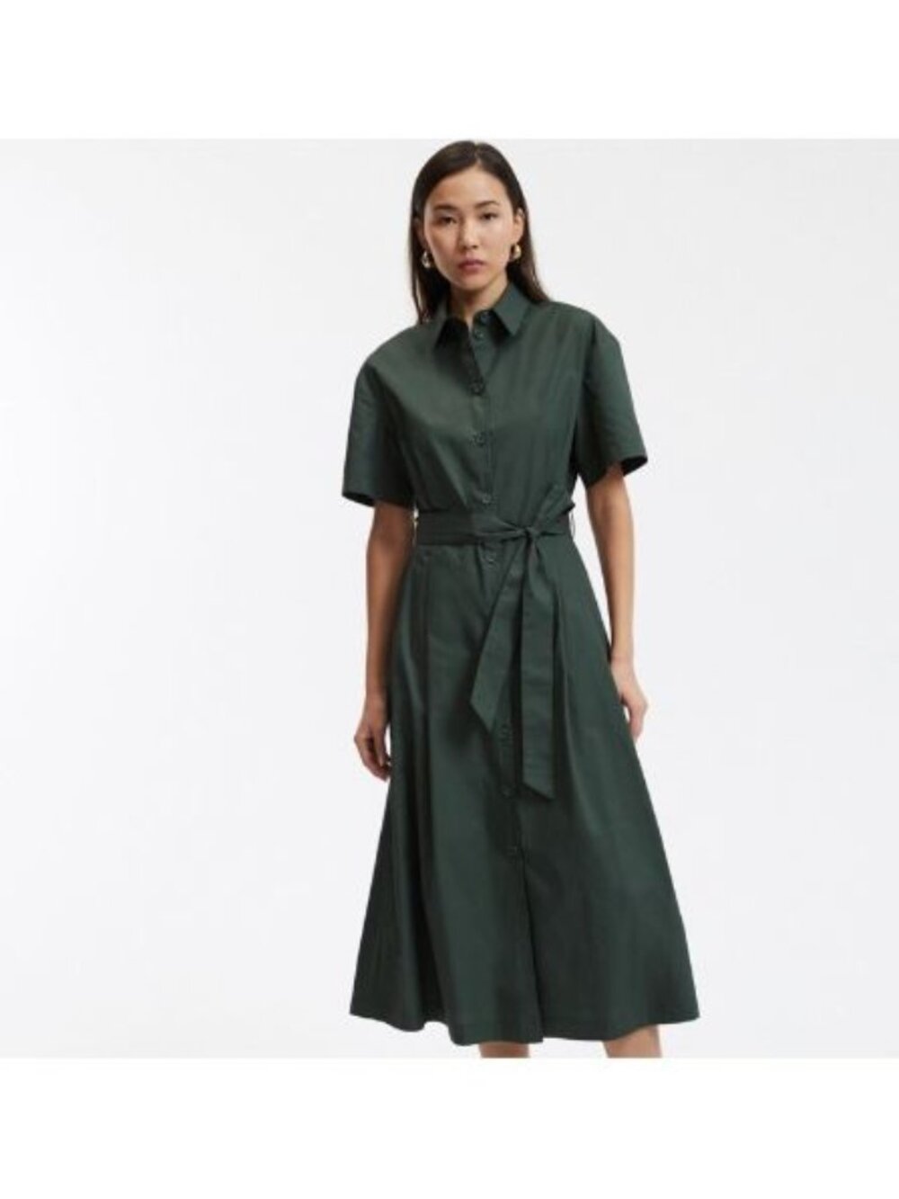 LA REDOUTE GREEN MIDI SHIRT DRESS COTTON OFFICE WORK WEAR MINIMALIST SIZE 8